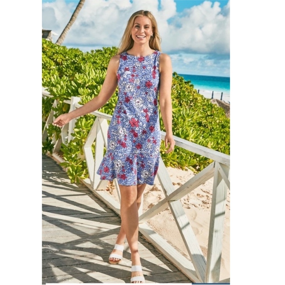 Tommy Bahama Darcy Geo Floral Garden Flounce Sleeveless Mini Dress Blue Small